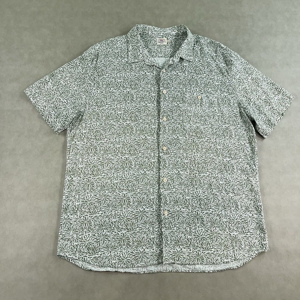 Faherty Shirt Mens 2XL Green Short Sleeve Linen Rayon Pattern Floral Print